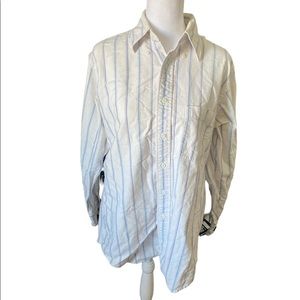 Land’s End Men’s Regular 100% Cotton White Striped Long Sleeve Button Down